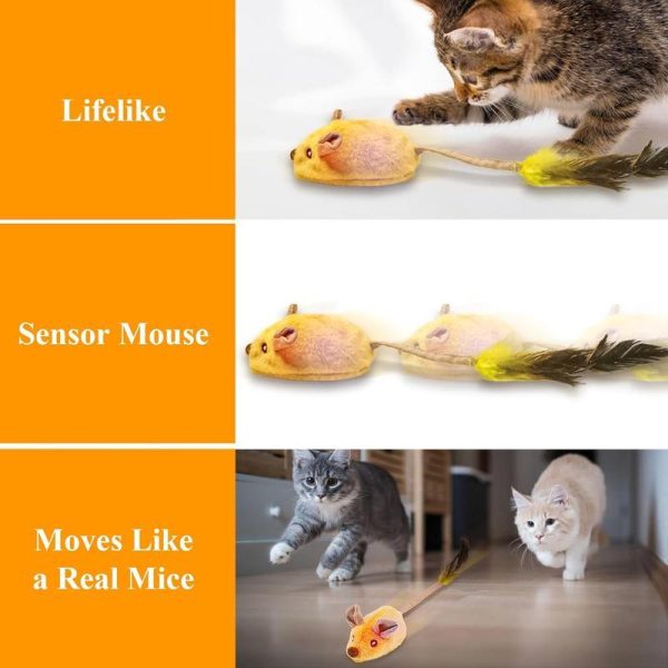 Interactive Cat Mouse Toys with LED Lights - USB Rechargeable Automatic Moving Chirping Squeaky Catnip Toy with Feather Tail - Perfect for Indoor Cats of All Breeds - Image 8