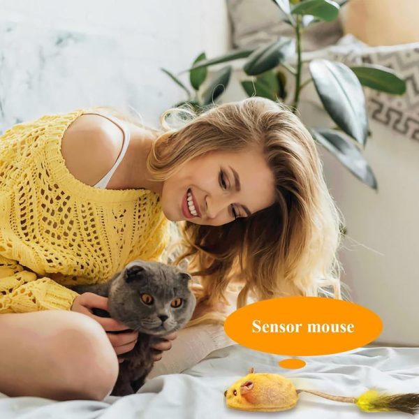 Interactive Cat Mouse Toys with LED Lights - USB Rechargeable Automatic Moving Chirping Squeaky Catnip Toy with Feather Tail - Perfect for Indoor Cats of All Breeds - Image 3