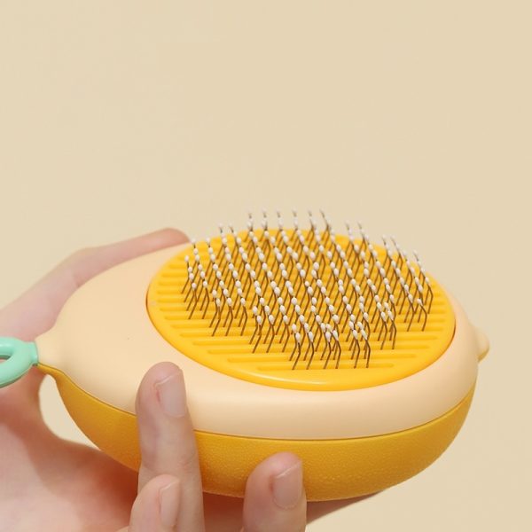 Cat Grooming Comb – Portable Massage Brush with One-Button Hair Removal, Self-Cleaning Tool for Cats and Dogs, Lemon-Shaped Comb Head, ABS Material, Suitable for All Hair Types - Image 2