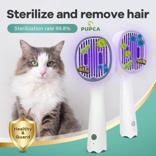 Cat and Dog Hair Remover Brush – UVC Sterilization Pet Grooming Slicker Needle Comb, Self-Cleaning Comb for Shedding & Grooming Long and Short Hair – 360° UV Sterilization for Healthy Pets