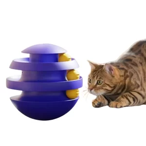 Cutomo Interactive Cat Toy Tower Turntable - 3 Layers Cat Teaser Toy with Ball, Tumbler Design, Durable PP Material, Blue & White