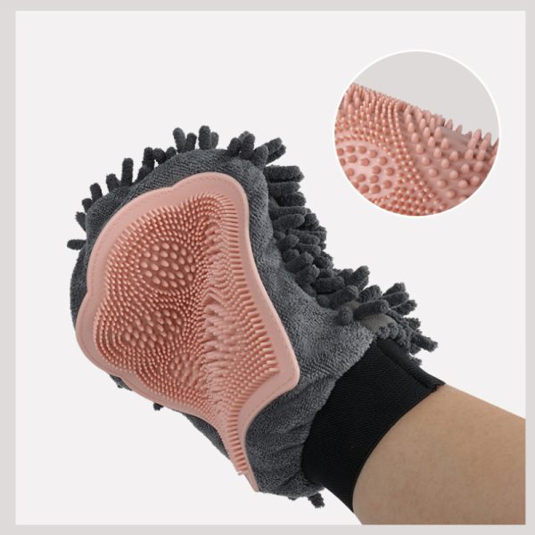 Pet Bathing Brush 2-in-1 Grooming Glove - Elegant Dog Grooming Tool for Brushing, Massaging, and Drying | Dual-Sided Bathing Brush Cleaning Massage Glove for Dogs & Cats - Soft Chenille & Silicone Design - Image 9