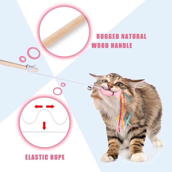 Plant Castle Interactive Cat Toys With Catnip Fish 3 in 1, Cat Wand Toy with Colorful Ribbons, Bell & Wooden Handle for Indoor Cats - Image 8