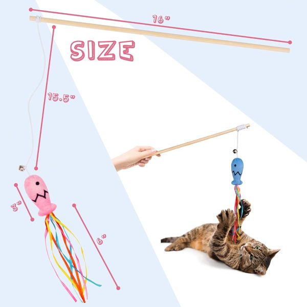 Plant Castle Interactive Cat Toys With Catnip Fish 3 in 1, Cat Wand Toy with Colorful Ribbons, Bell & Wooden Handle for Indoor Cats - Image 10