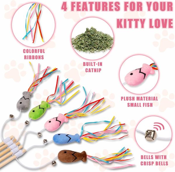 Plant Castle Interactive Cat Toys With Catnip Fish 3 in 1, Cat Wand Toy with Colorful Ribbons, Bell & Wooden Handle for Indoor Cats - Image 9