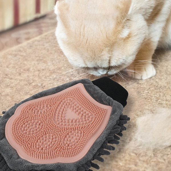 Pet Bathing Brush 2-in-1 Grooming Glove - Elegant Dog Grooming Tool for Brushing, Massaging, and Drying | Dual-Sided Bathing Brush Cleaning Massage Glove for Dogs & Cats - Soft Chenille & Silicone Design - Image 4