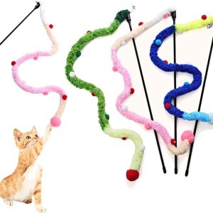 Cat Plush Strip Toys, Cat Wands Interactive Teaser Toy for All Breed Sizes, Colorful Cat Wand for Indoor Cats