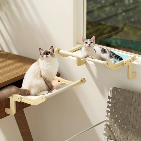 Mewoofun Pet Cat Window Perch Wooden Assembly Hanging Bed Cotton Canvas Easy Washable Multi-Ply Plywood - Image 9