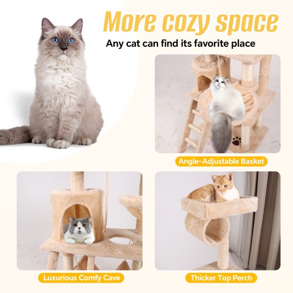 55-inch Cat Climbing Tree Tower with Multi-Level Perches, Hammocks, Sisal Posts, and Ladders – Durable Altay Velvet Cat Tree for Scratching, Climbing, and Napping - Image 2
