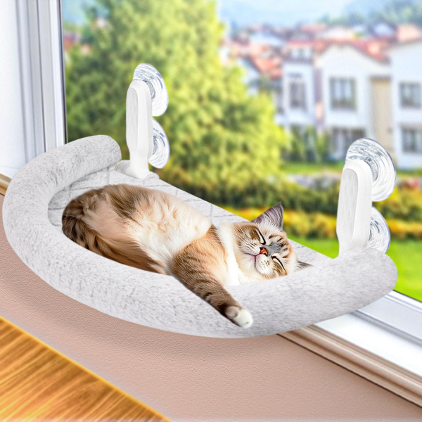 RherGrac Cat Window Perch & Hammock - Exquisite Soft Wool Fleece, Safe & Comfortable Design with 4 Strong Suction Cups - Ideal for Large Cats (White, Large) - Image 7