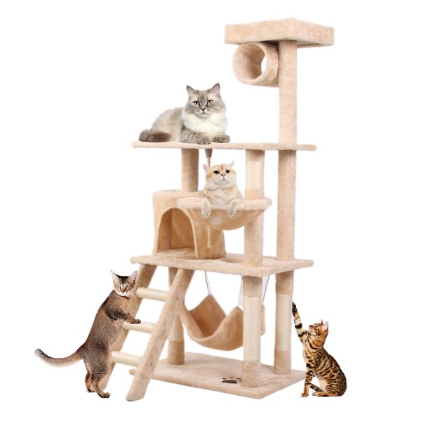 55-inch Cat Climbing Tree Tower with Multi-Level Perches, Hammocks, Sisal Posts, and Ladders – Durable Altay Velvet Cat Tree for Scratching, Climbing, and Napping