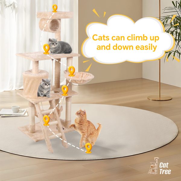 55-inch Cat Climbing Tree Tower with Multi-Level Perches, Hammocks, Sisal Posts, and Ladders – Durable Altay Velvet Cat Tree for Scratching, Climbing, and Napping - Image 4