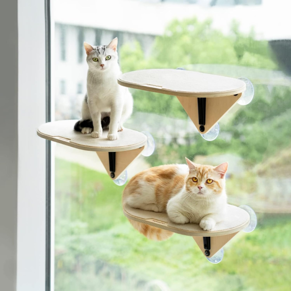 MEWOOFUN Cat Window Perch Hammock with Climbing Steps and Scratching Post Wooden Window Mounted Cat Bed for Indoor Cats (1 Cat Perch) - Image 6