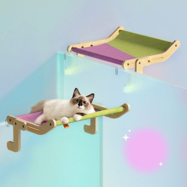 Mewoofun Pet Cat Window Perch Wooden Assembly Hanging Bed Cotton Canvas Easy Washable Multi-Ply Plywood - Image 4