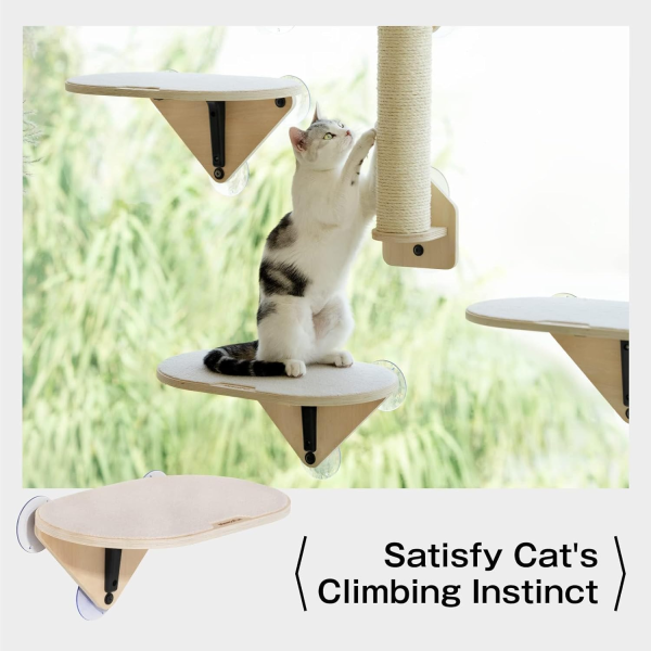 MEWOOFUN Cat Window Perch Hammock with Climbing Steps and Scratching Post Wooden Window Mounted Cat Bed for Indoor Cats (1 Cat Perch) - Image 5