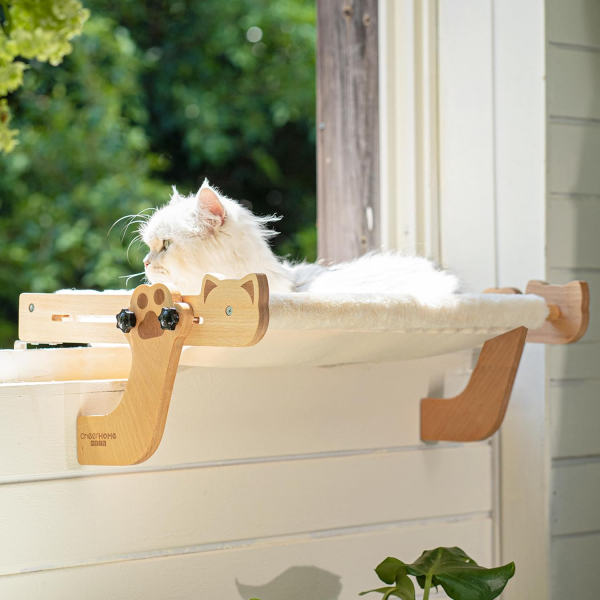 CHEERHOME PETS Cat Window Perch for Indoor Cats Wooden Cat Bed Window with Cushion, Cat Hammock for Windowsill Cat Shelf Adjustable Cat Seat for Bedside and Cabinet, Cat Furniture (Large) - Image 6