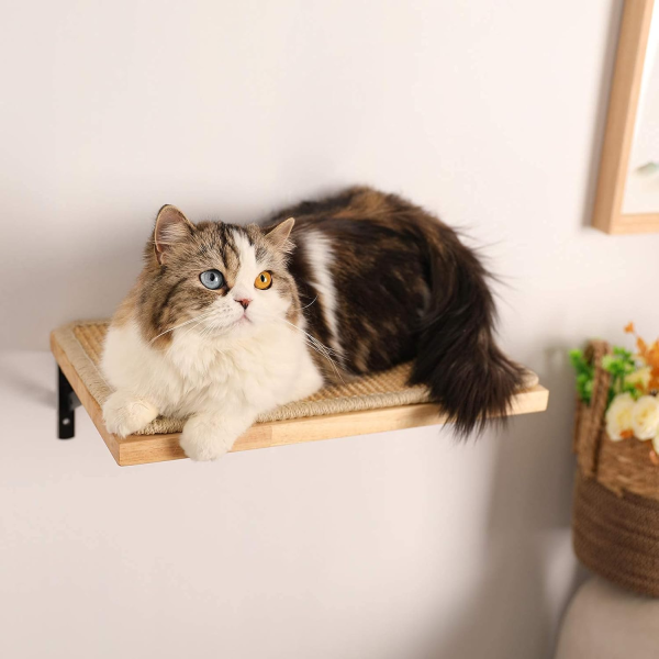 FUKUMARU Cat Wall Shelves, Cat Wall Furniture with Sisal Mat, Solid Rubber Wood Floating Wall Shelf with Upgraded Installation, Cat Window Perch for Sleeping, Playing and Scratching - Image 8