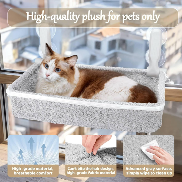 RherGrac Cat Window Perch & Hammock - Exquisite Sofa Fabric, Safe & Comfortable Design with 4 Strong Suction Cups - Ideal for Large Cats (High Grade Gray, Large) - Image 4