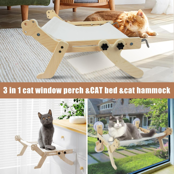 CATGLAD 3 in 1 Cat Perch Cat Window Perch Adjustable Cat Window Hammock for Indoor Free-Standing Large Cat Sleeping Bed Seat Shelves for Windowsill Bedside Drawer and Cabinet Holds up to 40 Lbs - Image 2