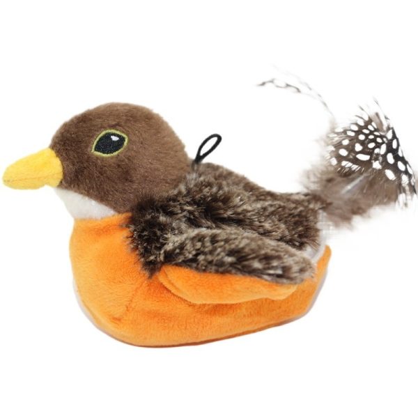 PETFUTURE Flaps and Chirps Cat Toy with Catnip & Silvervine - Rechargeable Automatic Chirping Robin for Indoor Cats