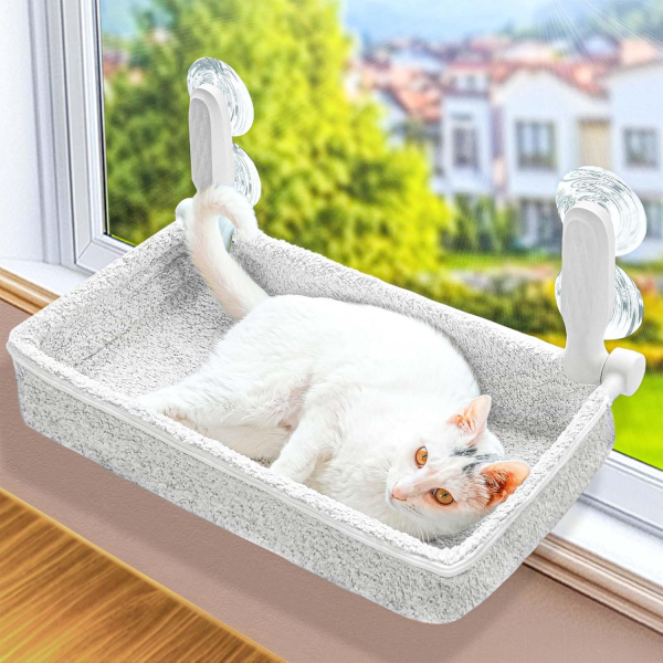 RherGrac Cat Window Perch & Hammock - Exquisite Sofa Fabric, Safe & Comfortable Design with 4 Strong Suction Cups - Ideal for Large Cats (High Grade Gray, Large)