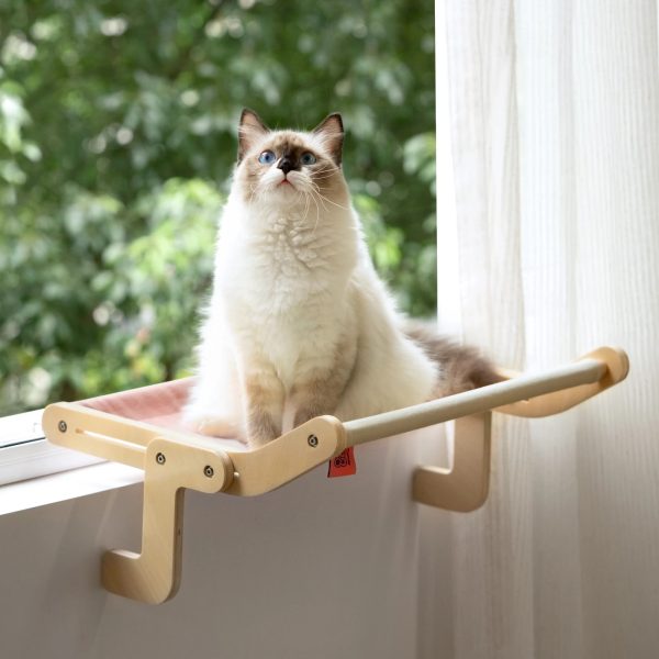 Mewoofun Pet Cat Window Perch Wooden Assembly Hanging Bed Cotton Canvas Easy Washable Multi-Ply Plywood