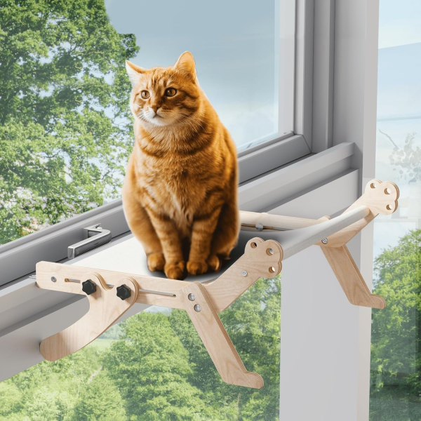 CATGLAD 3 in 1 Cat Perch Cat Window Perch Adjustable Cat Window Hammock for Indoor Free-Standing Large Cat Sleeping Bed Seat Shelves for Windowsill Bedside Drawer and Cabinet Holds up to 40 Lbs