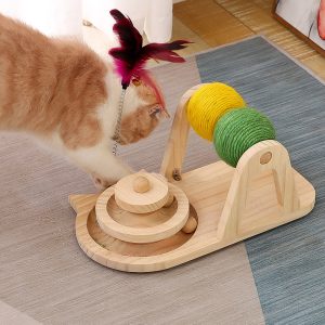 Maedhao Cat Toy Scratching Board Double Ball, Cat Scratcher Mat, Cat Teasing, Turntable, Catch Ball for Kitten, Protect Carpets and Sofas