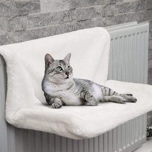 Iron Frame Cat Bed Hammock Radiator Bed – Cozy & Durable Pet Resting Spot with Plush Faux Fur Cover, Holds Up to 5Kg