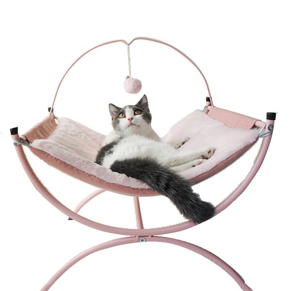 Four Seasons Universal Cat Recliner Bed, Cozy Metal Frame Cat Nest, Breathable Cloth Fabric, Sturdy & Stylish, 45x45x35cm, Pink/Gray