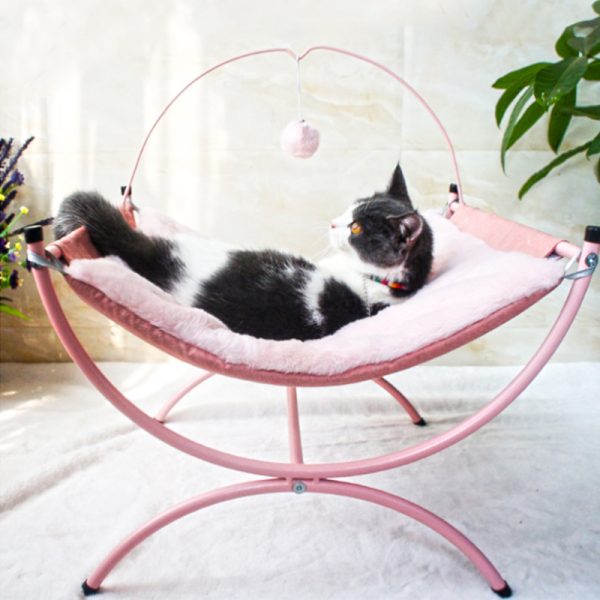 Four Seasons Universal Cat Recliner Bed, Cozy Metal Frame Cat Nest, Breathable Cloth Fabric, Sturdy & Stylish, 45x45x35cm, Pink/Gray - Image 8