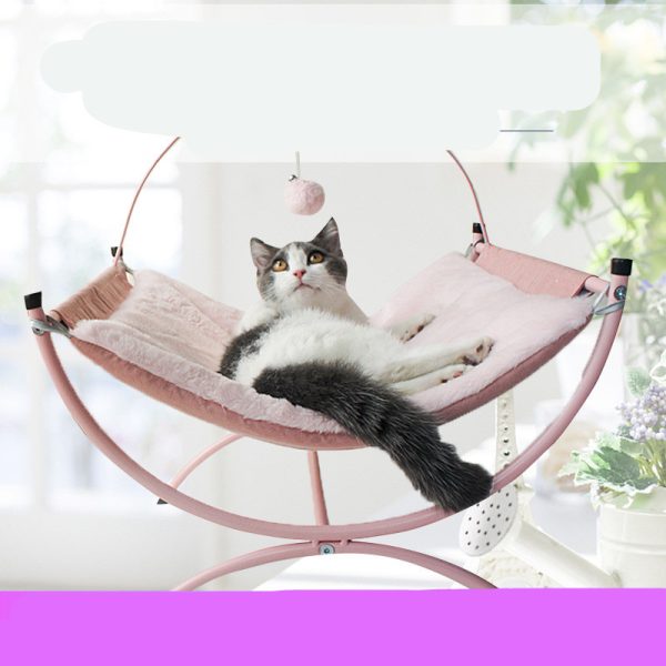 Four Seasons Universal Cat Recliner Bed, Cozy Metal Frame Cat Nest, Breathable Cloth Fabric, Sturdy & Stylish, 45x45x35cm, Pink/Gray - Image 5