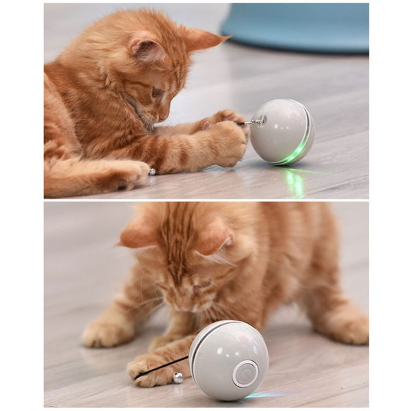 Colorful LED Laser Funny Cat Ball Toy, USB Rechargeable Interactive Cat Toy with Feather & Bell - Image 7