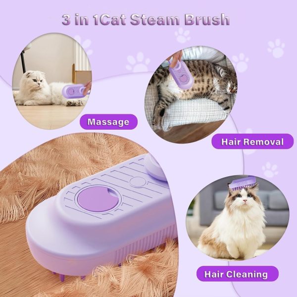 3 in 1 Cat Steam Brush for Shedding - Steamy Brush for Cats & Dogs, Foldable Handle, USB Rechargeable, Hair Removal Comb, Pet Grooming & Massage Tool - Image 3