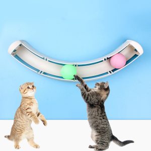 Curved Track Color Ball Cat Toy, Interactive Biting Toy with 2 Small Balls, Fun for Cats, Sticks to Smooth Surfaces
