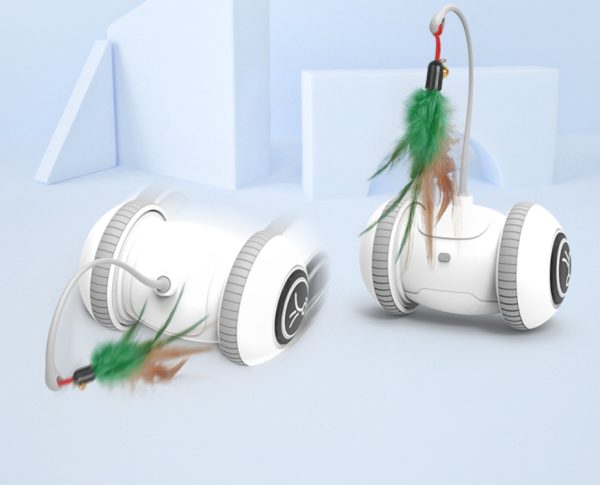 Interactive Cat Toy with Interchangeable Heads - Automatic Robotic Cat Feather Toys for Indoor Cats, ABS Material, White Grey - Image 4