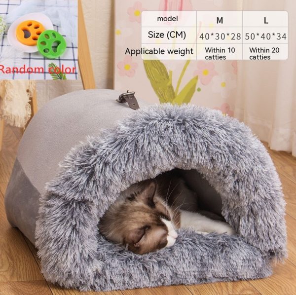 Portable Pet Nest - Warm, Moisture-Proof Dog & Cat Bed, Soft Long Fur, Semi-Enclosed Design, Ideal for Autumn & Winter - Image 6