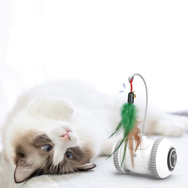 Interactive Cat Toy with Interchangeable Heads - Automatic Robotic Cat Feather Toys for Indoor Cats, ABS Material, White Grey - Image 2