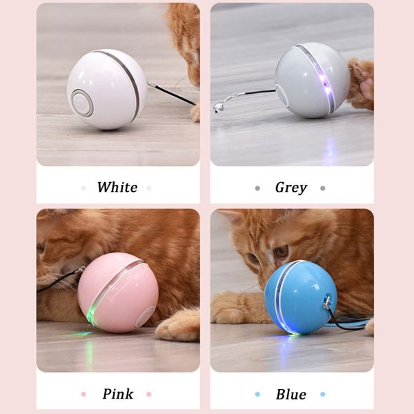 Colorful LED Laser Funny Cat Ball Toy, USB Rechargeable Interactive Cat Toy with Feather & Bell - Image 2