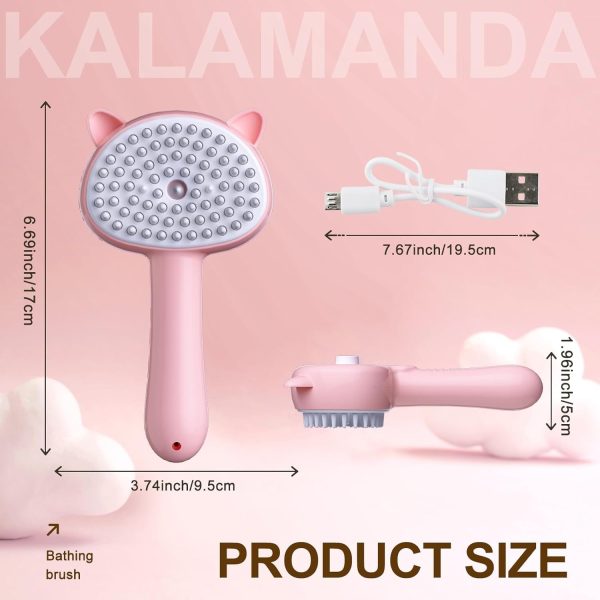 KALAMANDA  4 in 1 Cat Steam Brush with Handle, Rubber Pet Misting Brush, Release Button, Dog Comb & Cleanser for Indoor Kittens & Small Animals - Image 6