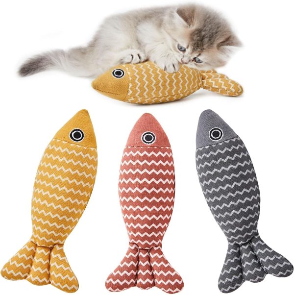 3 Pcs Catnip Toys Fish - Self Play Interactive Catnip Cat Toys for Indoor Cats & Kittens, Exercise Kicker Toys