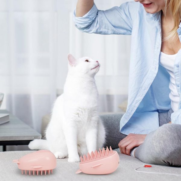 FRAMICS Rechargeable Silicone Pet Brush - 3-in-1 Self-Cleaning Steamer Massage Brush for Cat and Dog Grooming, Hair Removal, Pink - Image 6