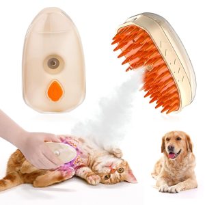 4-in-1 Cat Steam Brush for Shedding, Massage, and Grooming with Ringworm Detector, USB Rechargeable Pet Hair Removal Tool for Cats & Dogs