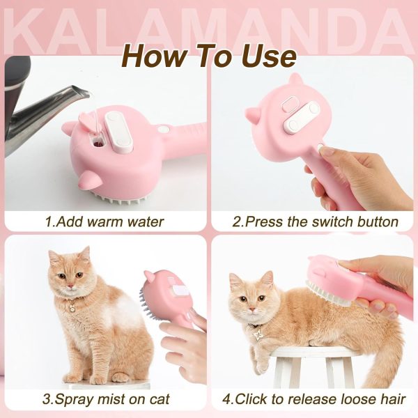 KALAMANDA  4 in 1 Cat Steam Brush with Handle, Rubber Pet Misting Brush, Release Button, Dog Comb & Cleanser for Indoor Kittens & Small Animals - Image 4