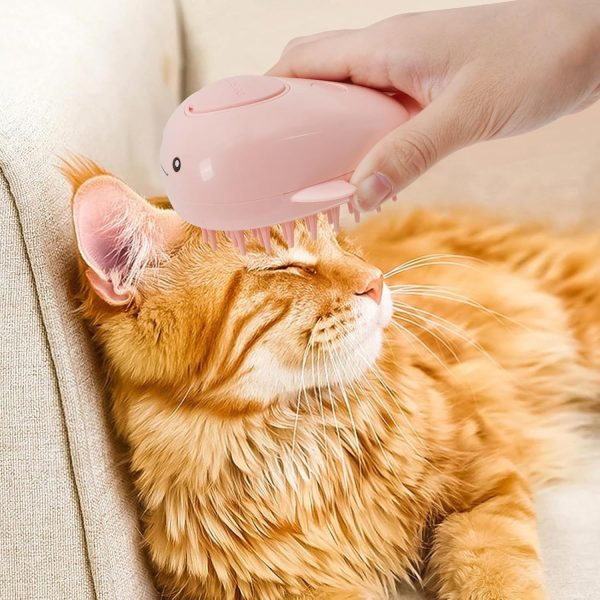 FRAMICS Rechargeable Silicone Pet Brush - 3-in-1 Self-Cleaning Steamer Massage Brush for Cat and Dog Grooming, Hair Removal, Pink - Image 4