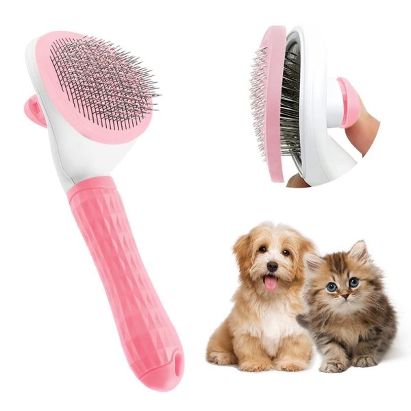 Cat Brush with Release Button, Pet Hair Removal Tool for Indoor Cats, Loose Fur & Tangles, Safe for Long/Short Hair