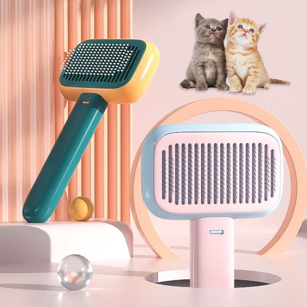 Cat and Dog Hair Brush - Stainless Steel Massage Comb for Grooming, Detangling, and Cleaning - Smoke Grey, Blue Pink, Orange Green