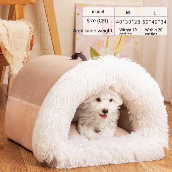 Portable Pet Nest - Warm, Moisture-Proof Dog & Cat Bed, Soft Long Fur, Semi-Enclosed Design, Ideal for Autumn & Winter - Image 4
