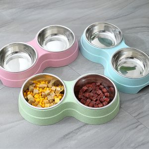 Double Pet Bowls Cat and Dog Food Water Feeder Stainless Steel Pet Drinking Dish Feeder Cat Puppy Feeding Supplies Small Dog Accessories