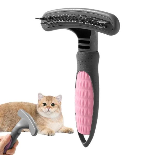 Pet Grooming Comb - Rustproof Shedding Brush for Cats & Dogs, Ergonomic Handle, ABS and Stainless Steel, Easy to Clean